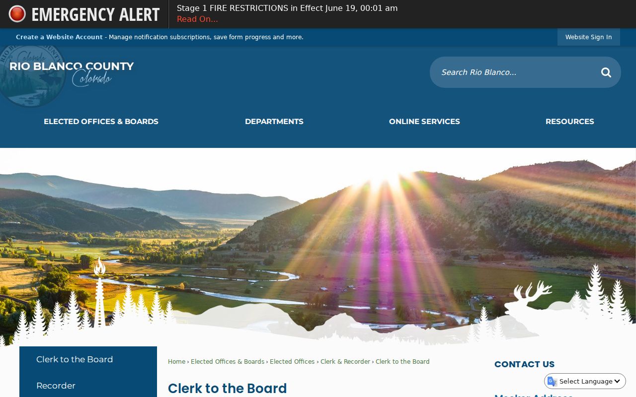 Rio Blanco County Clerk of Court records Clerk to the Board distinction