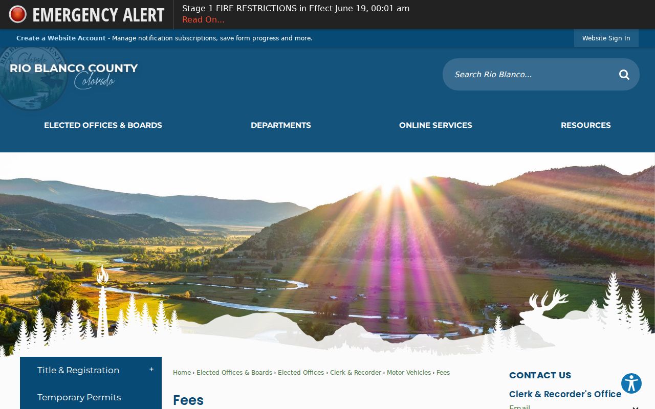 Rio Blanco County Clerk of Court records county fee page distinction