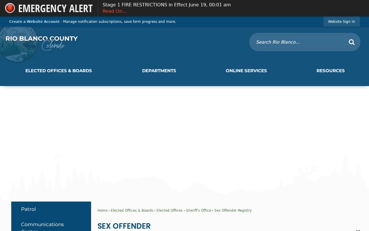 Rio Blanco County arrest records sex offender registry source