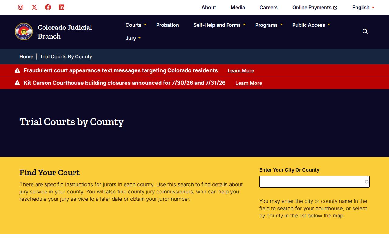 Rio Blanco County District Court Colorado trial courts by county