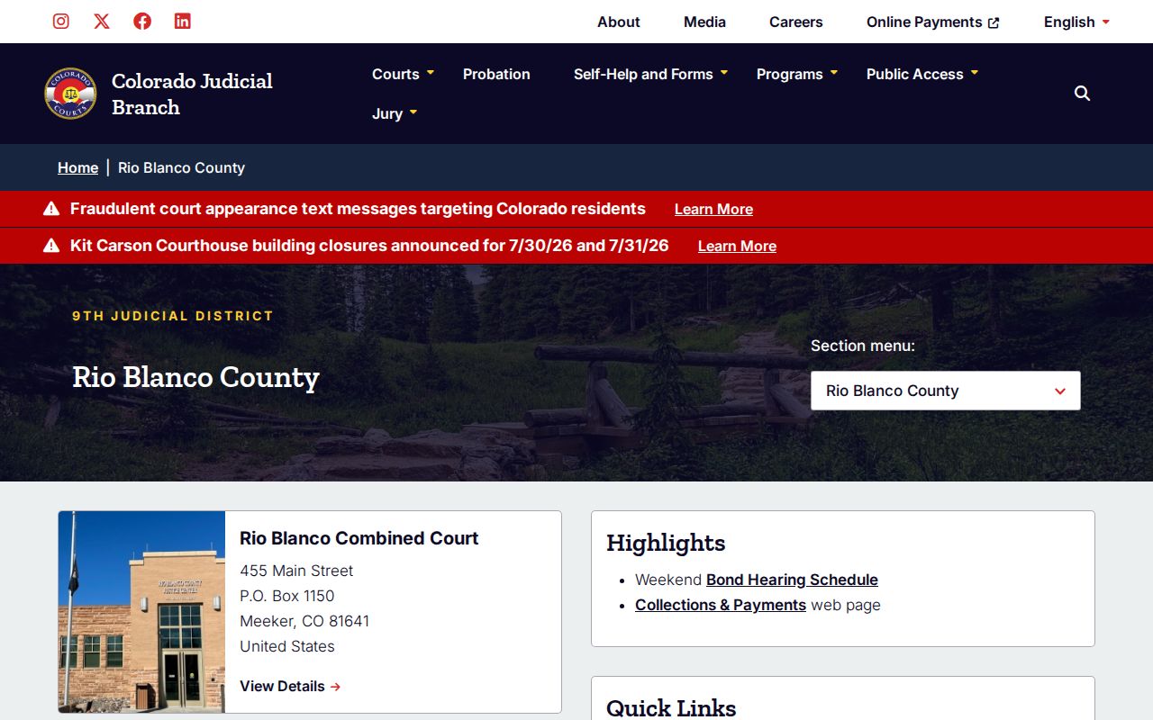 Rio Blanco County Court records Colorado Judicial Branch landing page