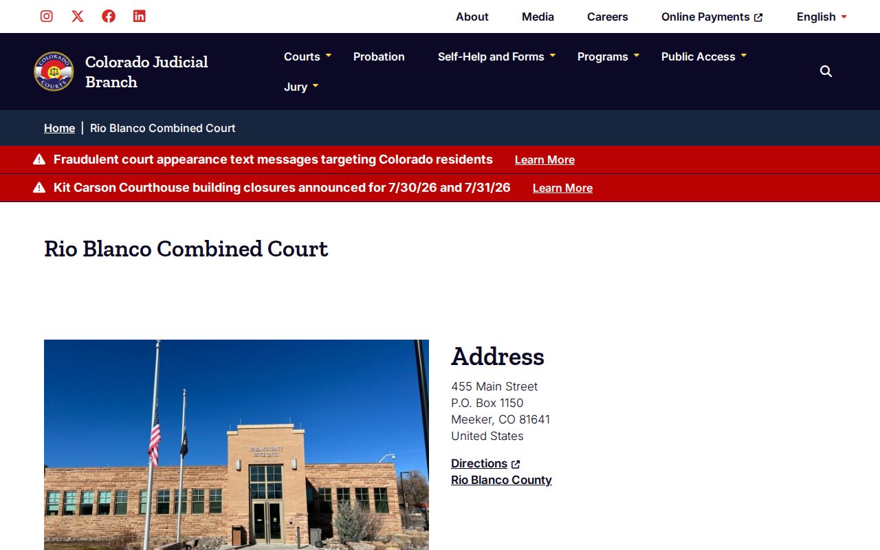 Rio Blanco County Court records Meeker Combined Court location