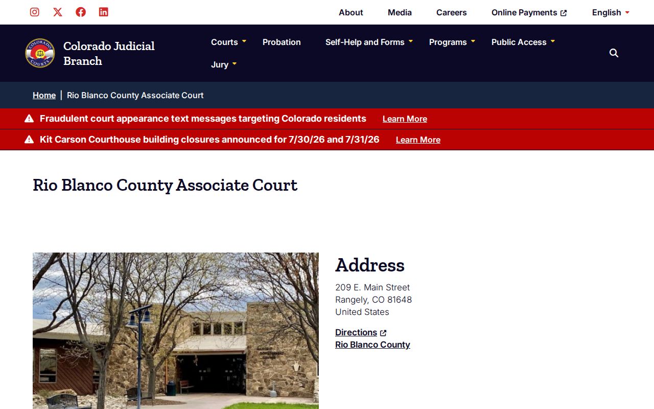 Rio Blanco County Court records Rangely Associate Court location