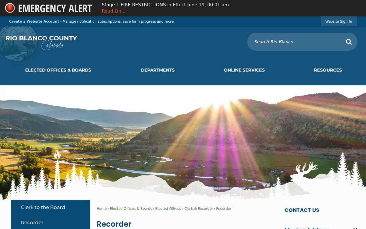Rio Blanco County marriage records recorder search page