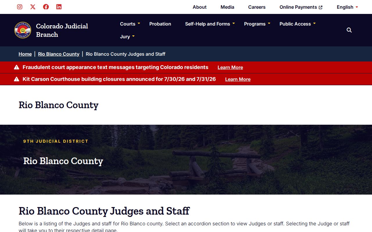 Rio Blanco County probate records judges and staff page