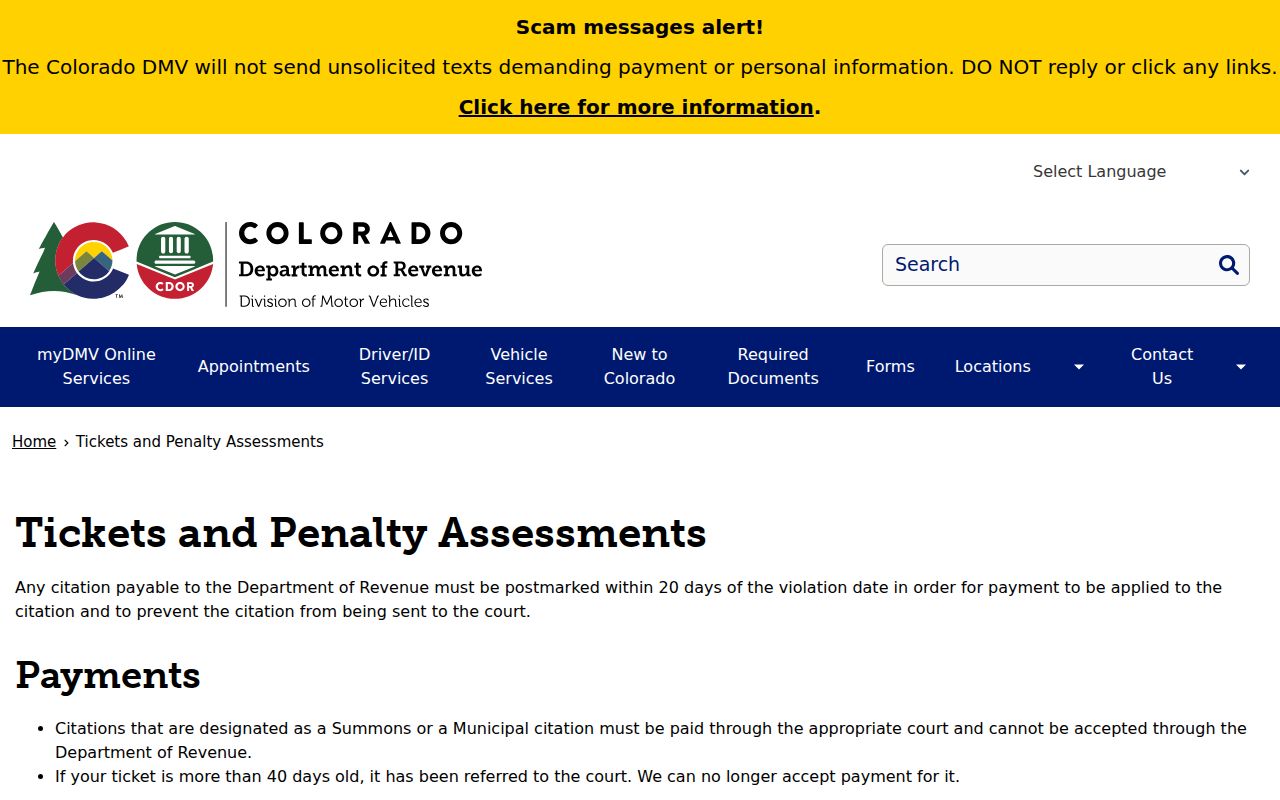 Rio Blanco County traffic court records DMV tickets and penalty assessments