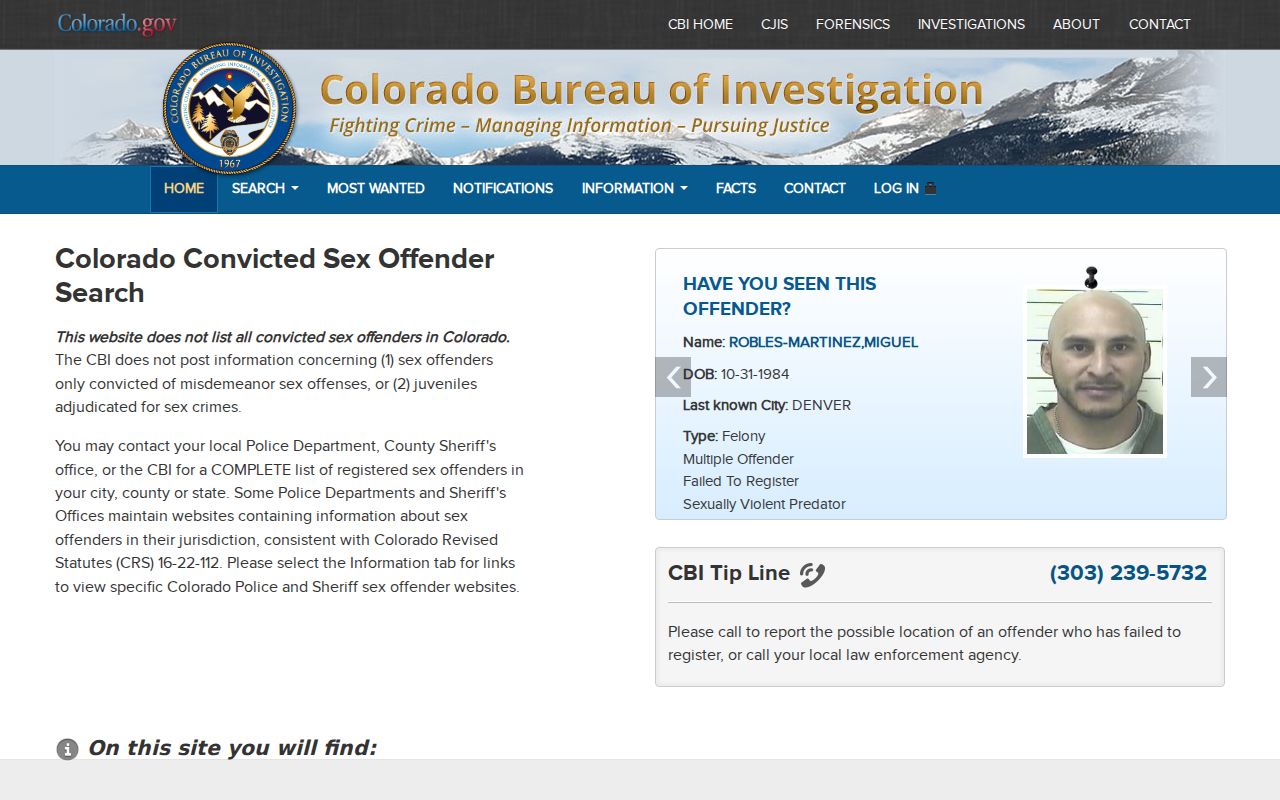 Rio Blanco County warrant records Colorado sex offender registry source